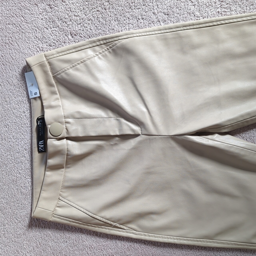 ZARA Hi-rise Faux Leather Leggings Sand